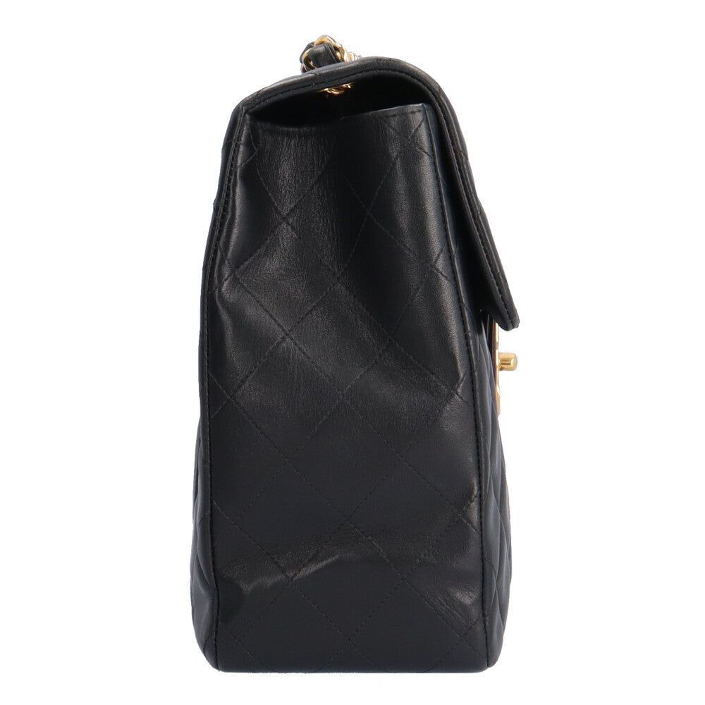 CHANEL Deca Matelasse Shoulder Bag Lambskin Black Women's [Used