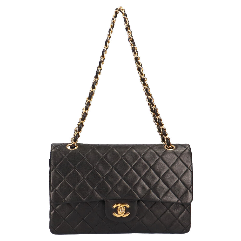 CHANEL Double Flap 25 Chain Matelasse Shoulder Bag Lambskin Black