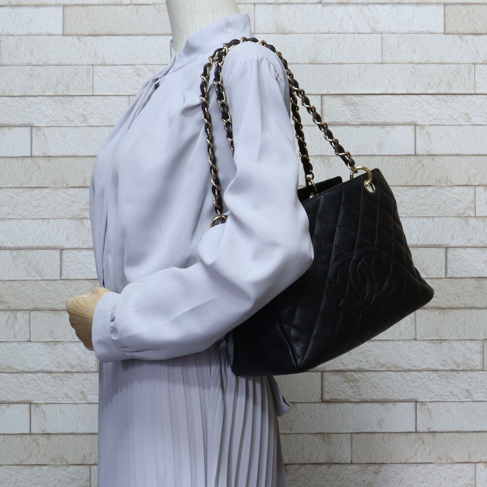 シャネル チェーン マトラッセ ハンドバッグ キャビアスキン ブラック