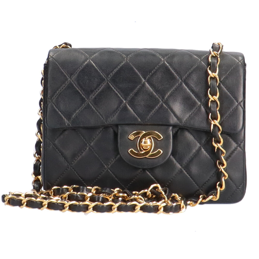 CHANEL Chain Mini Matelasse Shoulder Bag Lambskin Black Women's