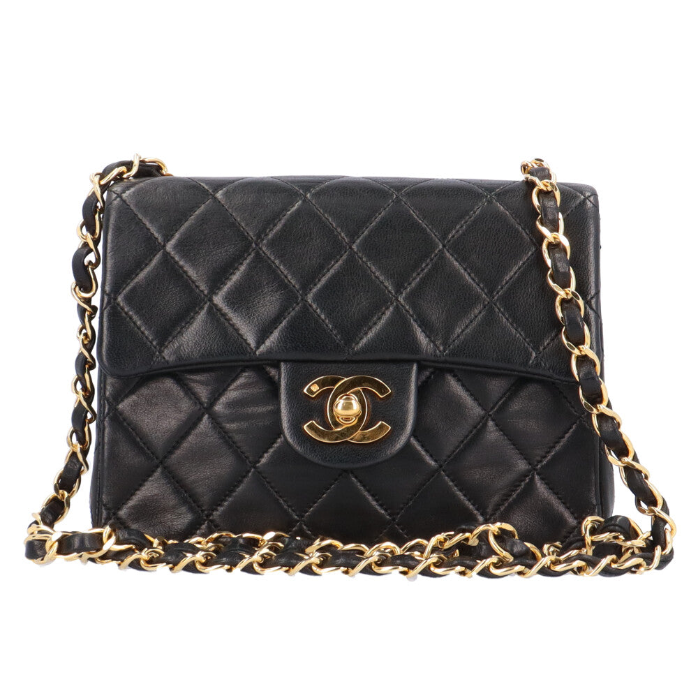 Chanel Chain Mini Matelasse Shoulder Bag Lambskin Black Women's