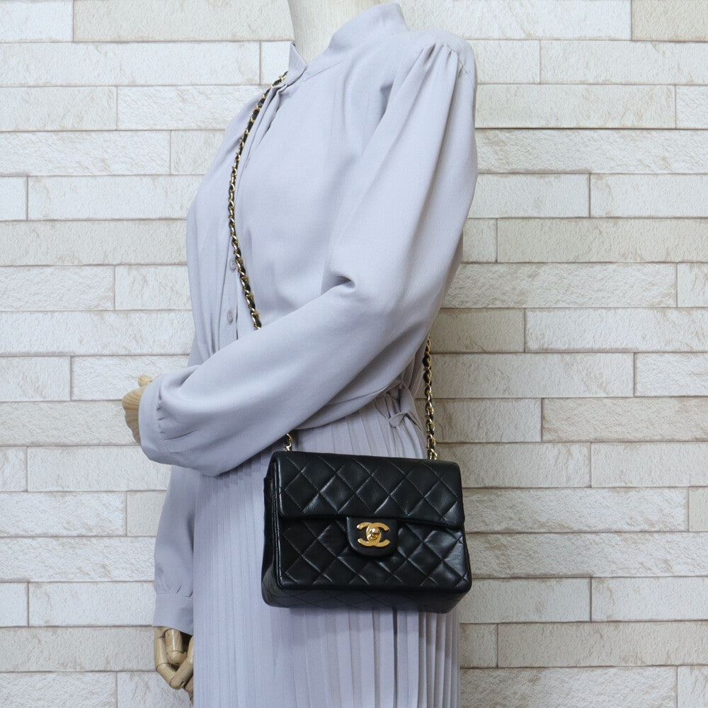 Chanel Chain Mini Matelasse Shoulder Bag Lambskin Black Women's