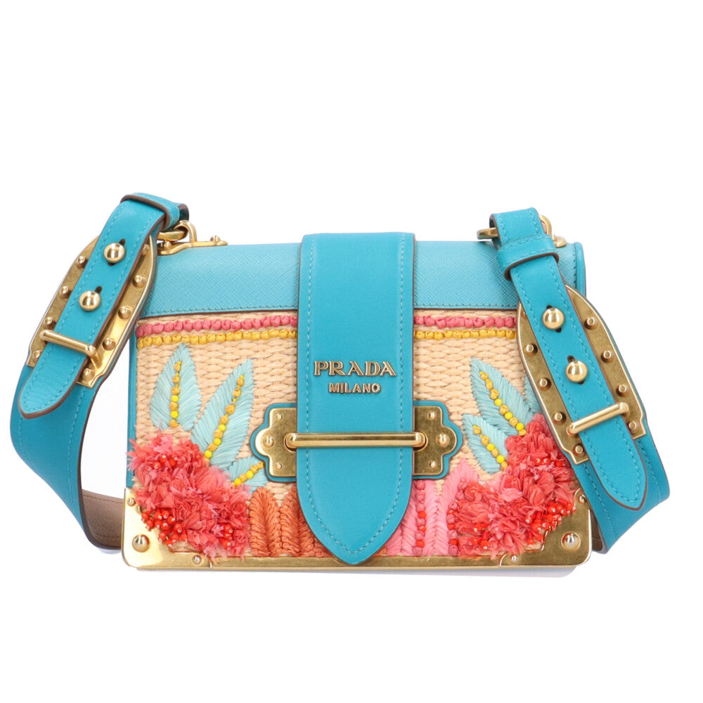 プラダ カイエ限定 ショルダーバッグ レザー ブルー レディース