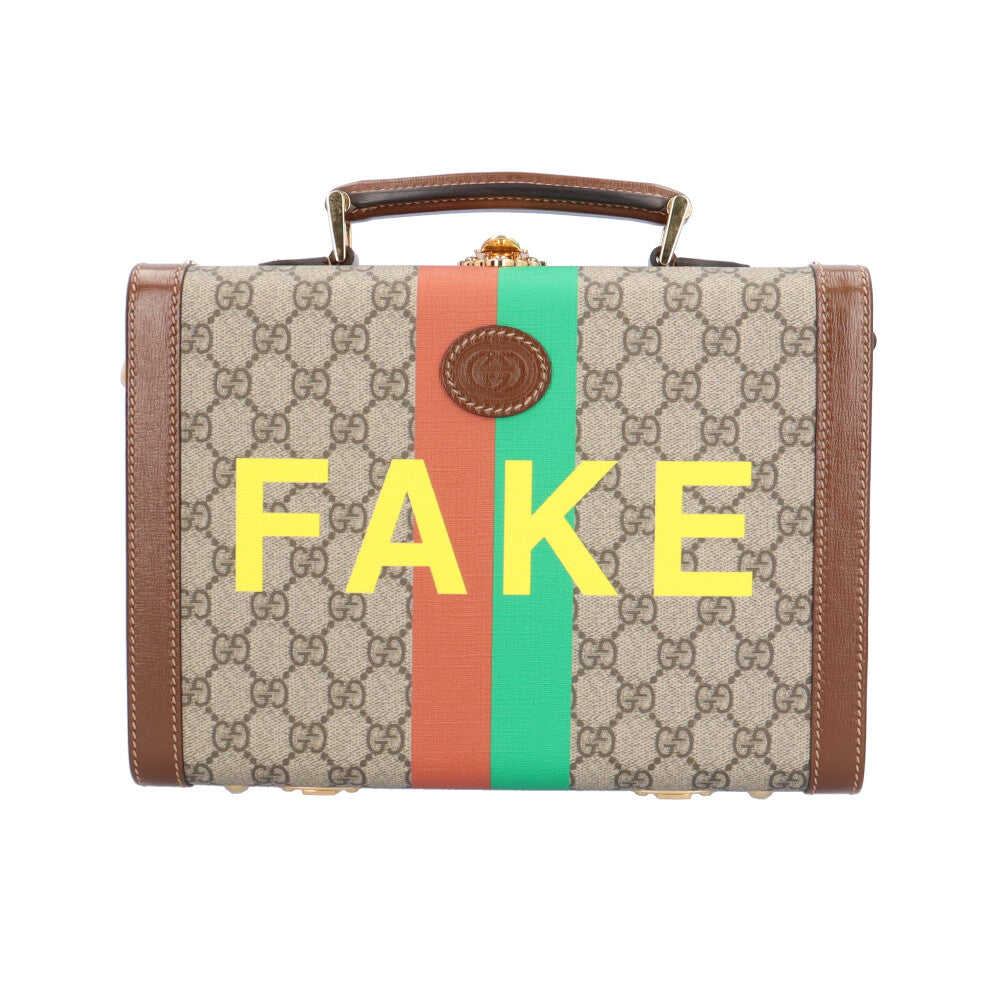 GUCCI グッチ フェイクノットプリントビューティーケース GGスプリーム ハンドバッグ GGスプリームキャンバス ベージュ レディース 中古  【ショッピングローン36回無金利対象】