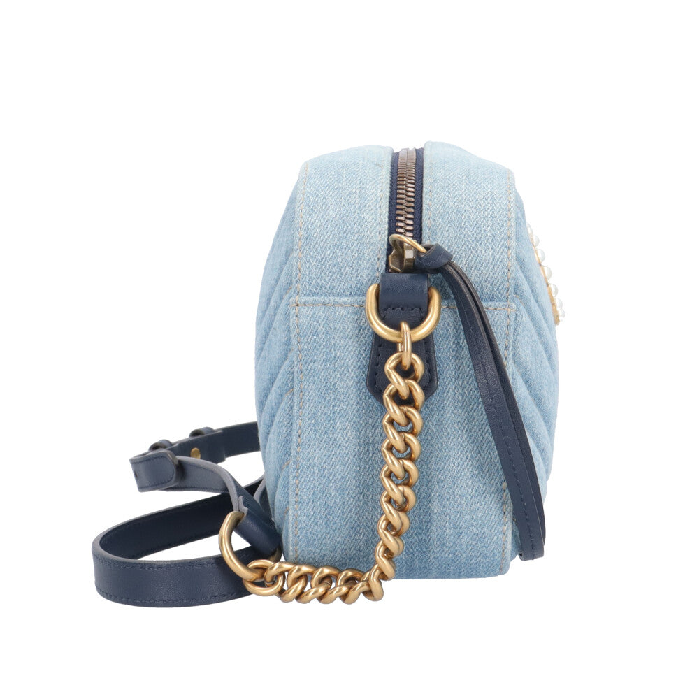 GUCCI グッチ 日本限定 GGマーモント ショルダーバッグ デニム ブルー