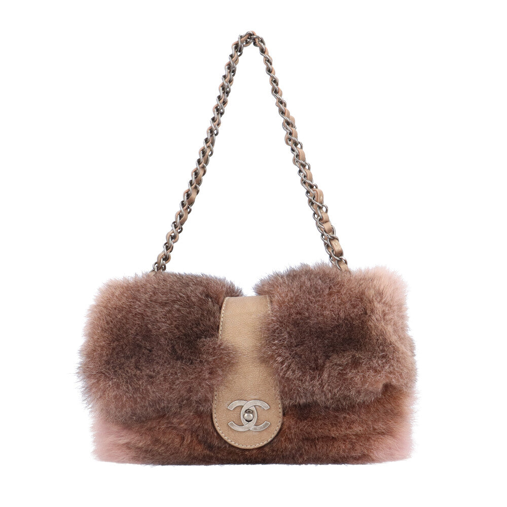 CHANEL Coco Mark fur bag shoulder bag fur brown ladies used