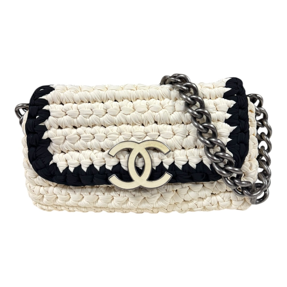 CHANEL シャネル クロシェ ショルダーバッグ ファブリック ホワイト 