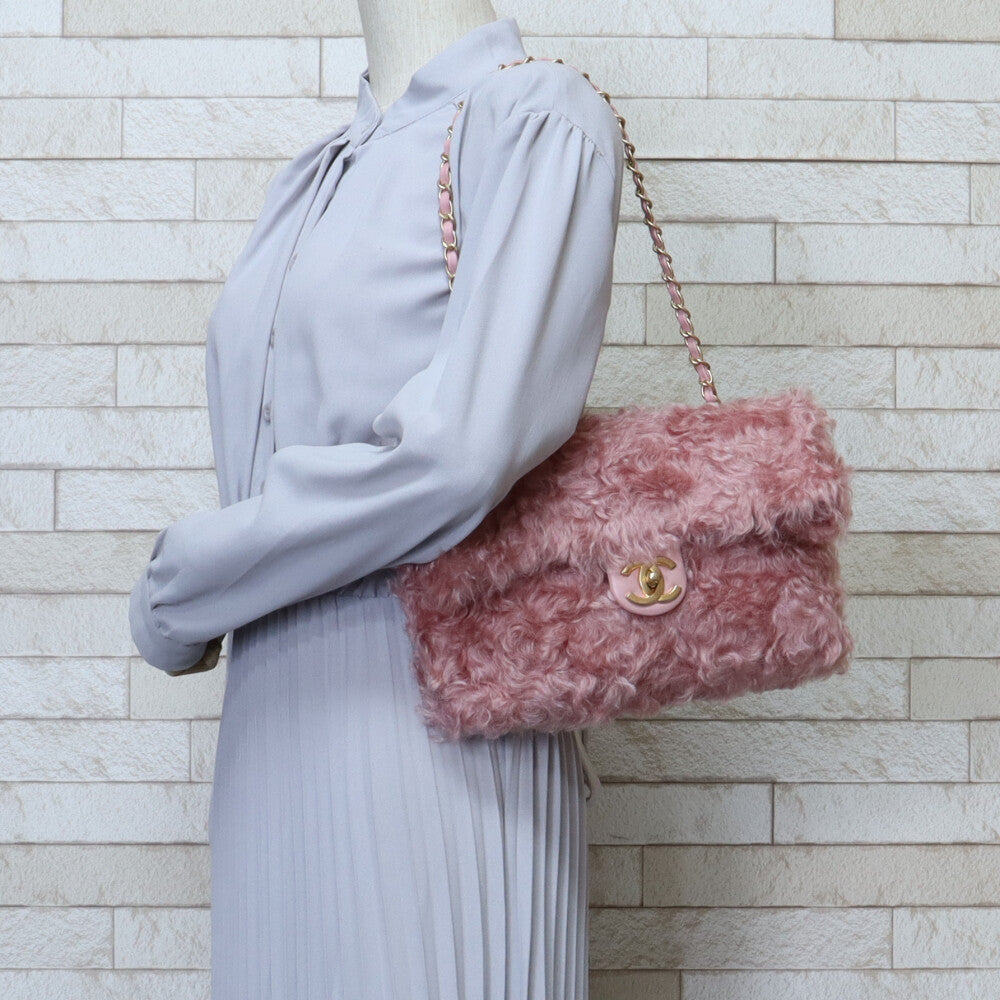 CHANEL Fantasy Fur Coco Mark Shoulder Bag Fur Pink Women's Used