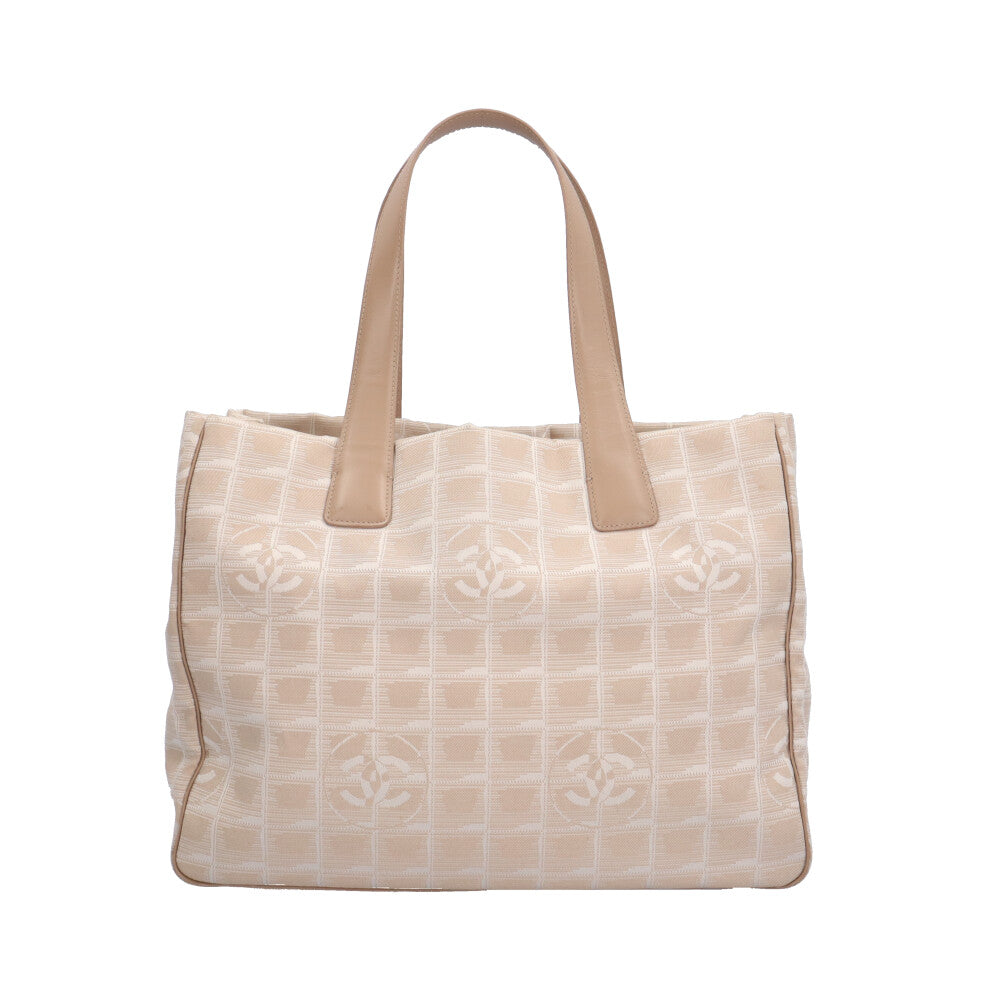 CHANEL Chanel Tote MM New Travel Tote Bag Nylon Jacquard Beige