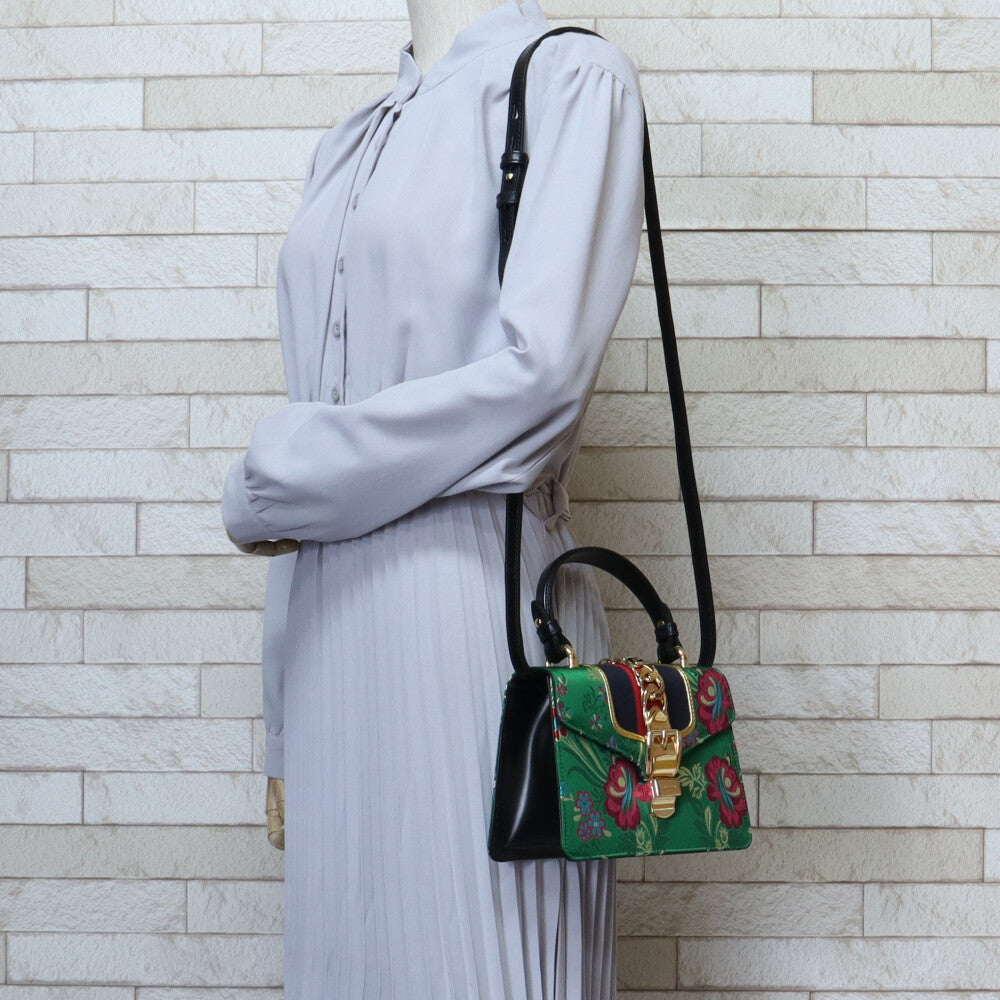 GUCCI グッチ シルヴィ ミニバッグ ショルダーバッグ サテン グリーン