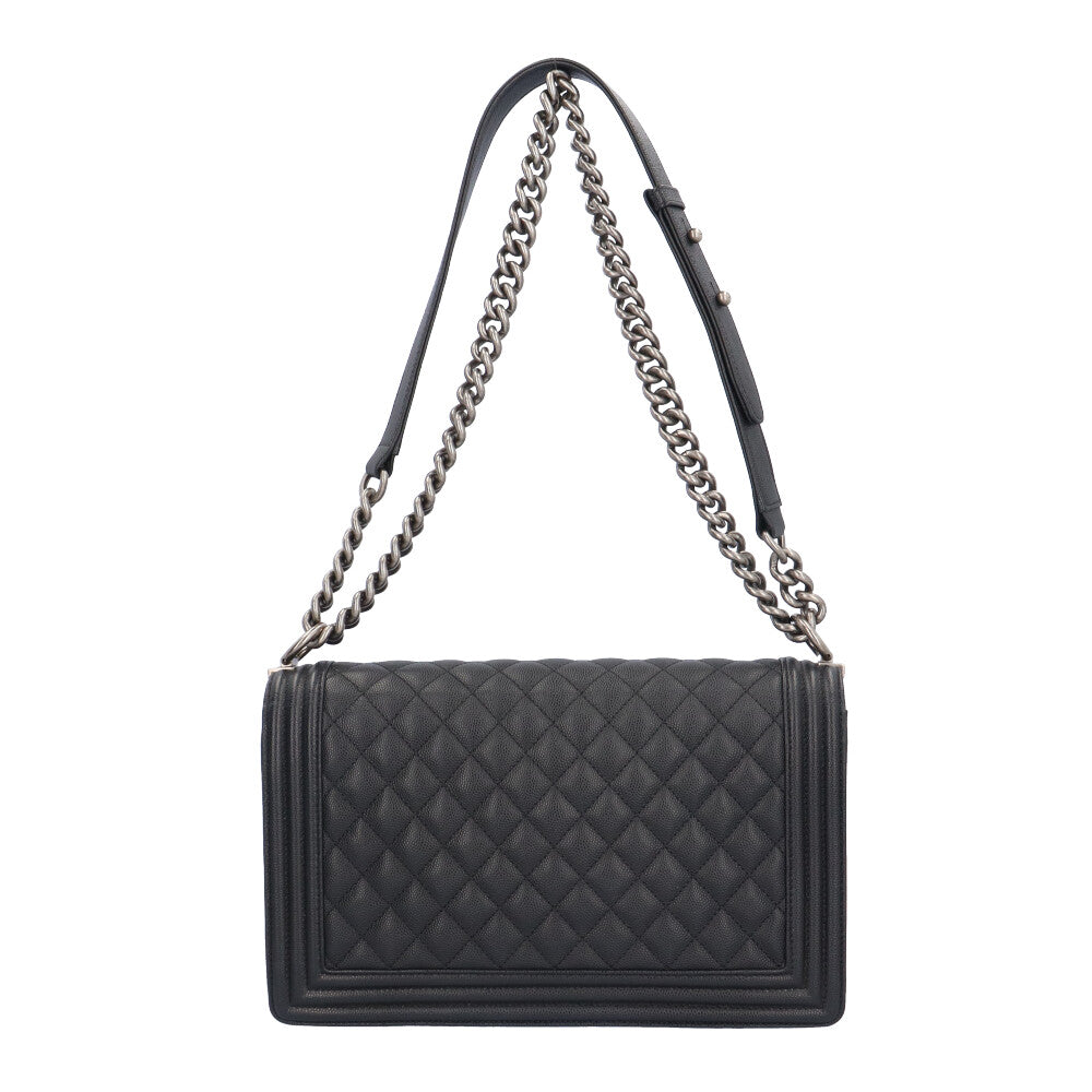 CHANEL Boy Chanel Shoulder Bag Caviar Skin Black Women s Used 36 Mont