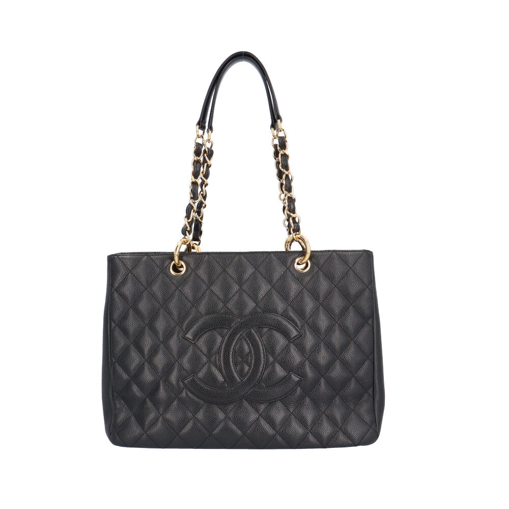 CHANEL GST Tote Bag, Caviar Skin, Black, Women's, Used [36 Months
