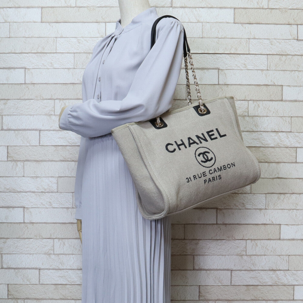 CHANEL シャネル ドーヴィルMM トートバッグ キャンバス ベージュ レディース 中古