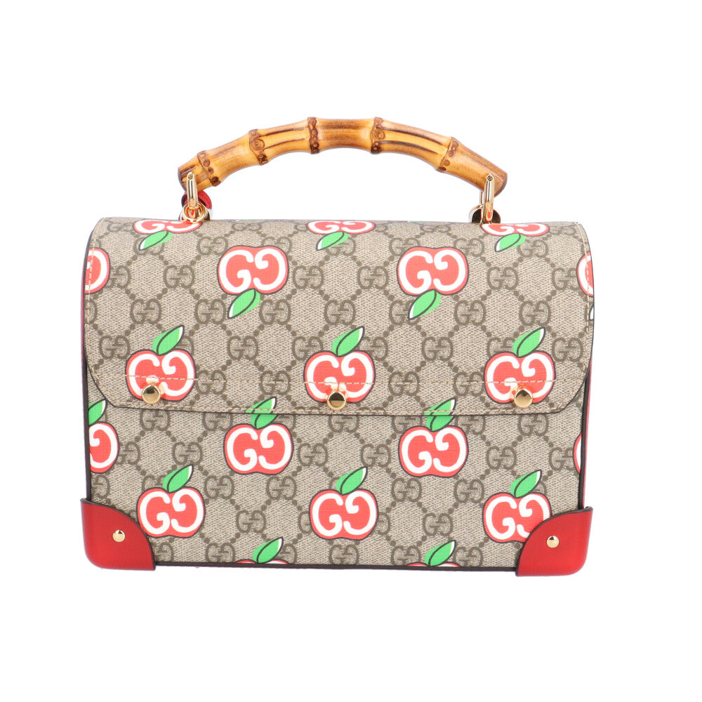 GUCCI Bamboo GG Apple Shoulder Bag GG Supreme Canvas Brown Women's