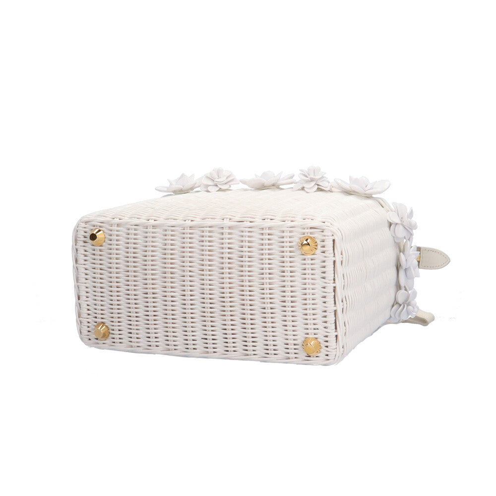 PRADA Prada Wicker Flower Basket Bag Shoulder Bag Raffia White Women s