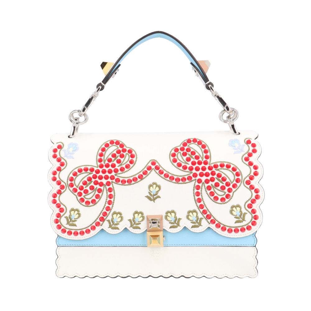 FENDI フェンディ キャナイ スタッズ ハンドバッグ レザー ホワイト 