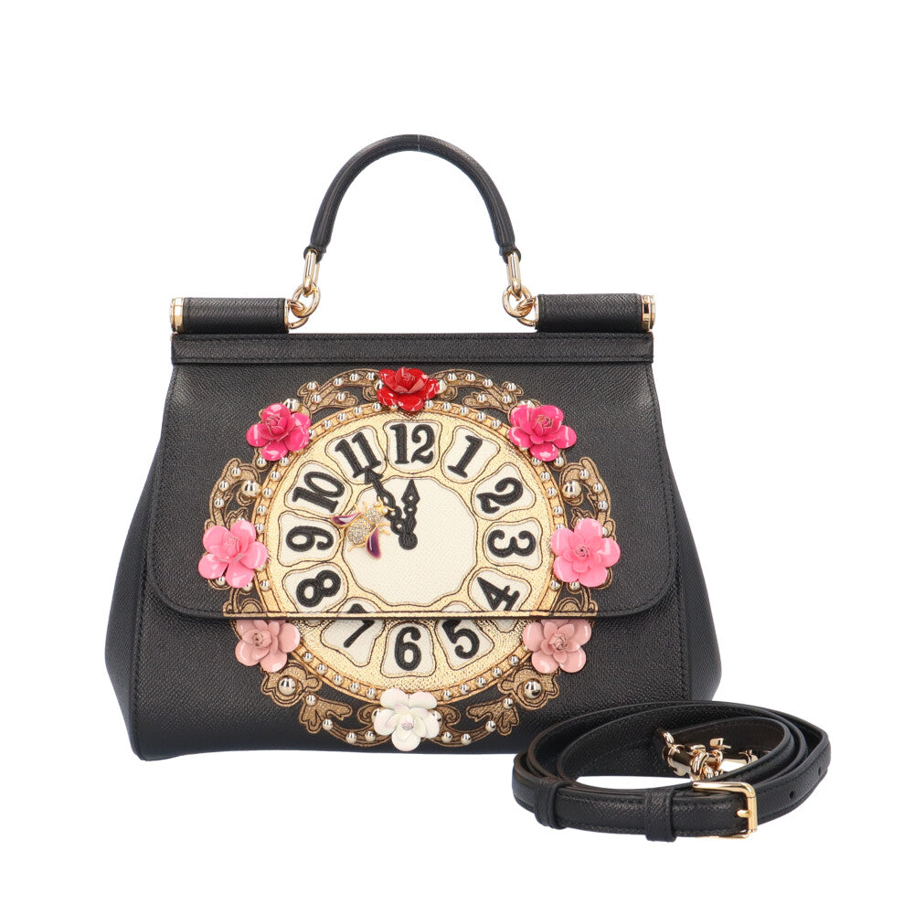 DOLCE&GABBANA ドルチェアンドガッバーナ 時計柄 シシリー ショルダーバッグ レザー ブラック レディース 中古 –  【公式】リサイクルキング オンラインショップ