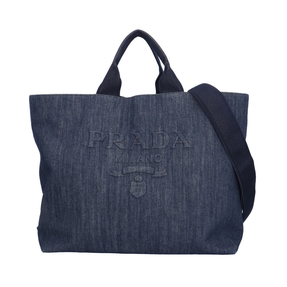 PRADA プラダ 三角ロゴ トートバッグ デニム ブルー ユニセックス 中古