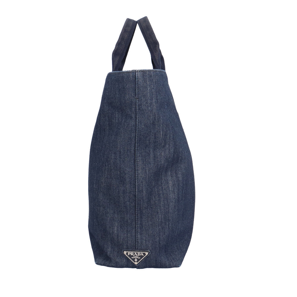 PRADA Triangle logo tote bag Denim Blue Unisex Used [36