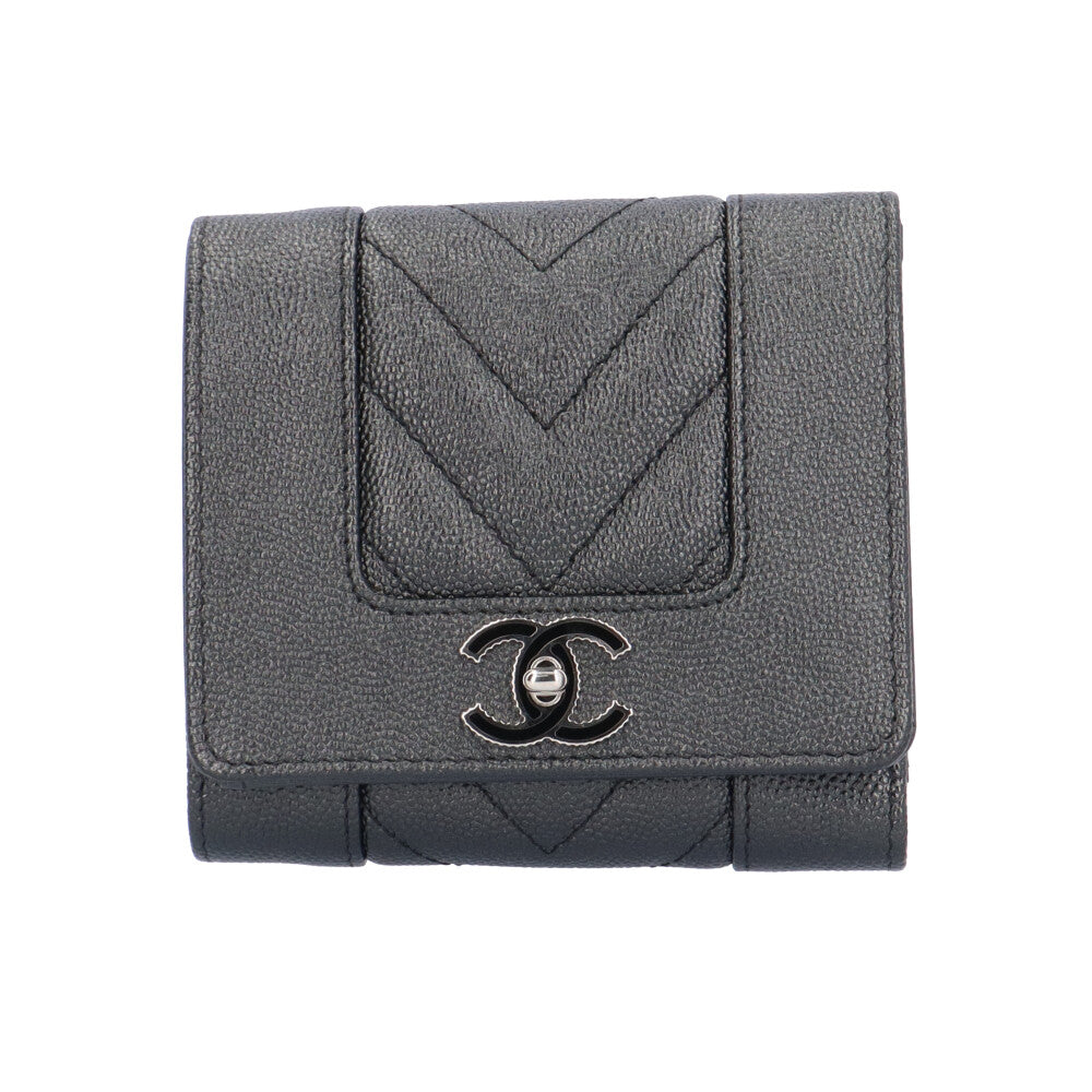 シャネル CHANEL 財布 マドモアゼル ケース Vステッチ CHANEL シャネル マドモアゼル Vステッチ 三つ折り財布 キャビアスキン