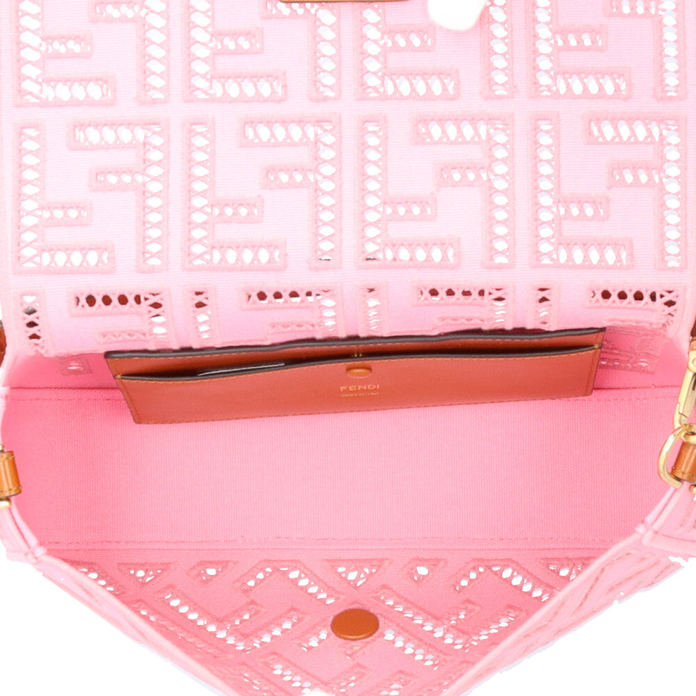 FENDI フェンディ 刺 バゲット ショルダーバッグ キャンバス ピンク