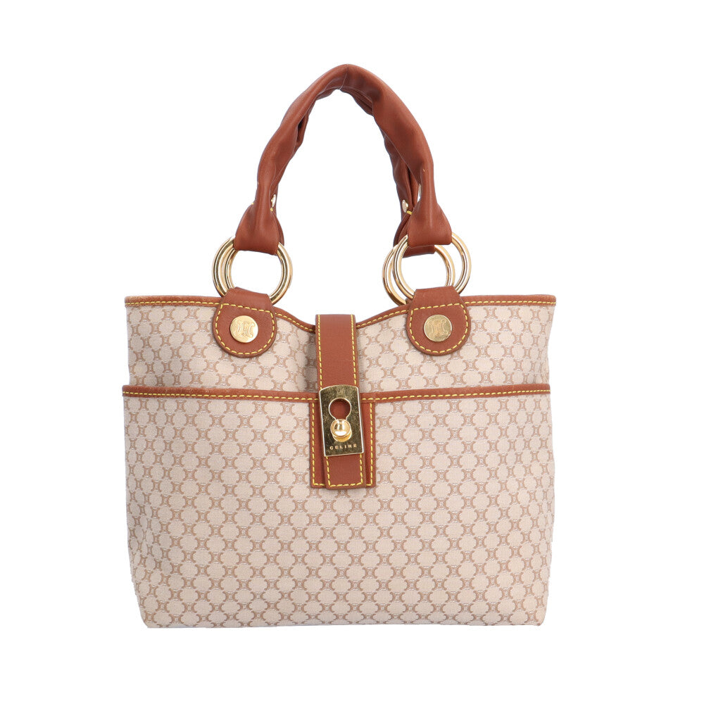セリーヌ マカダム ミニ ボストン ハンド バッグ キャンバス レザー ベージュ CELINE セリーヌ マカダム ハンドバッグ キャンバス ベージュ