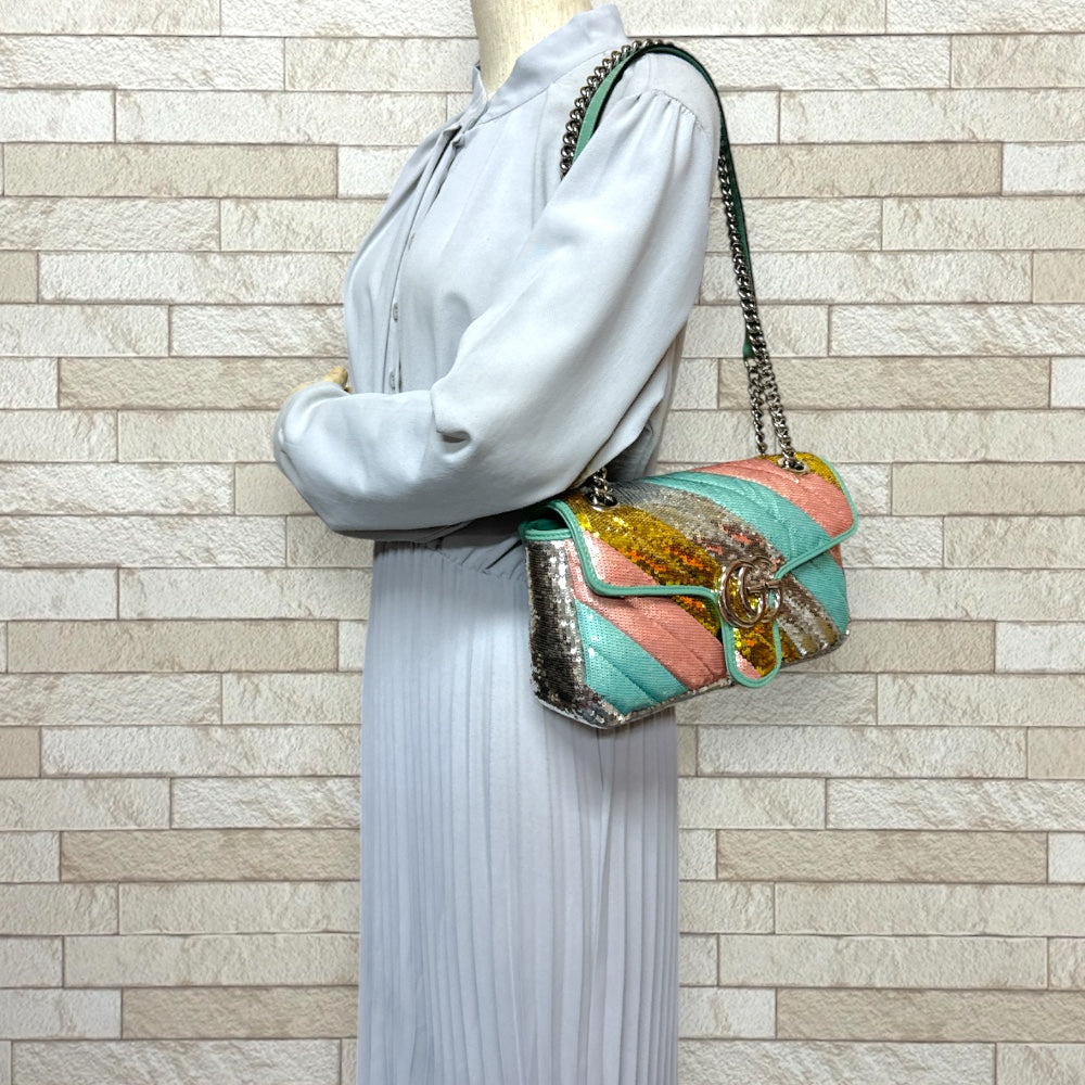GUCCI グッチ GGマーモント ショルダーバッグ スパンコール マルチ 