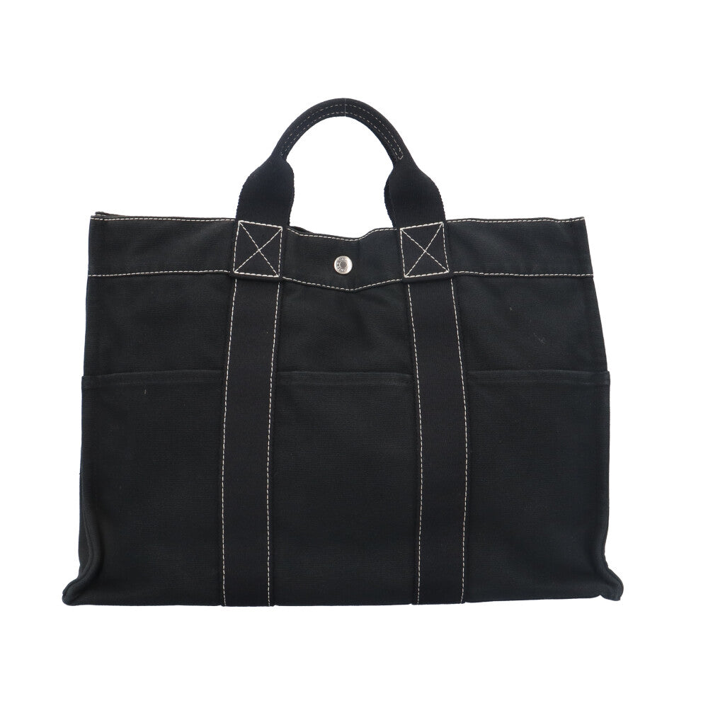 HERMES Hermes Tote MM Deauville Tote Bag Cotton Canvas Black