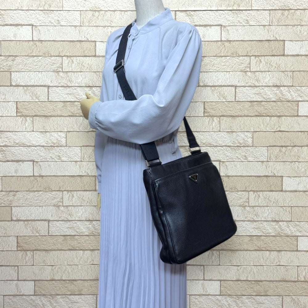 PRADA プラダ VITTELO CITY ショルダーバッグ レザー ブラック ユニ