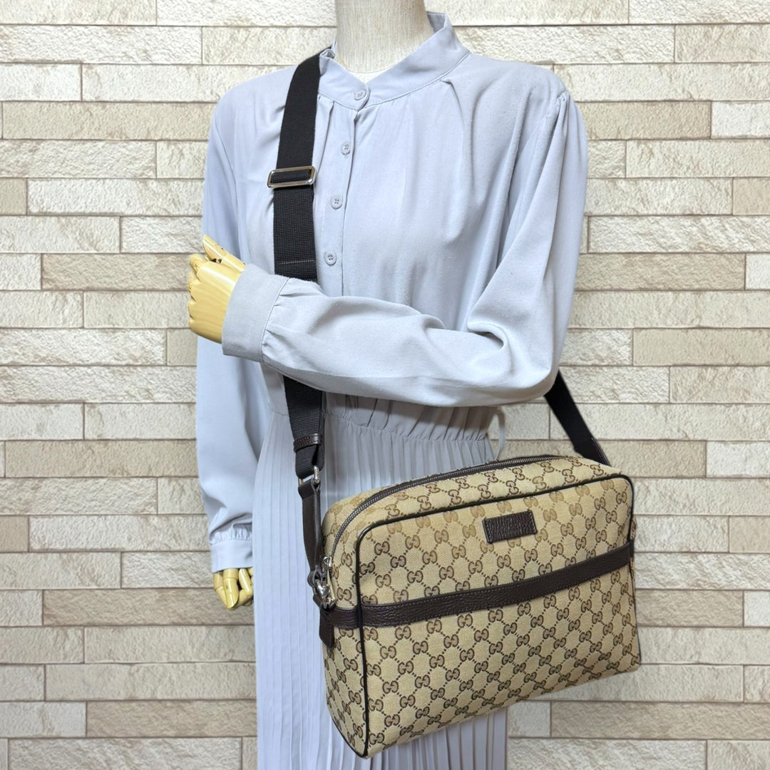 GUCCI グッチ ショルダーバッグ GGキャンバス ベージュ メンズ 中古