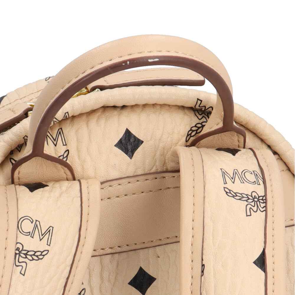 み*ん様 中古品　MCM ロゴプリント ベージュミニ バックパック MCM エム・シー・エム ヴィセトス スターク バックパック ミニ