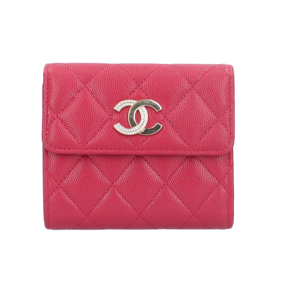 CHANEL シャネル マトラッセ 三つ折り財布 キャビアスキン レディース
