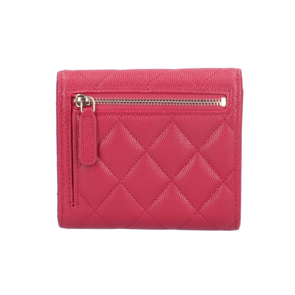 シャネル マトラッセ キャビアスキン 三つ折り 財布 ウォレット ピンク 赤 CHANEL シャネル マトラッセ 三つ折り財布 キャビアスキン レディース