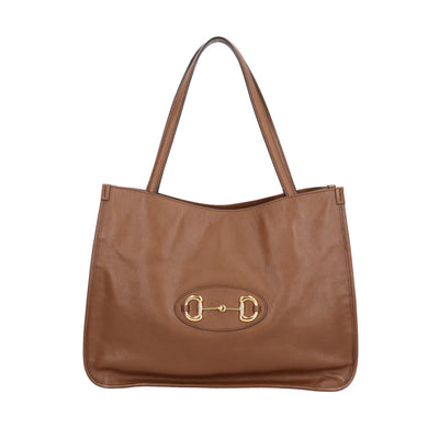 グッチ　ブラウン レザー トートバッグ　男女兼用 GUCCI グッチ ホースビット1955 トートバッグ レザー ブラウン
