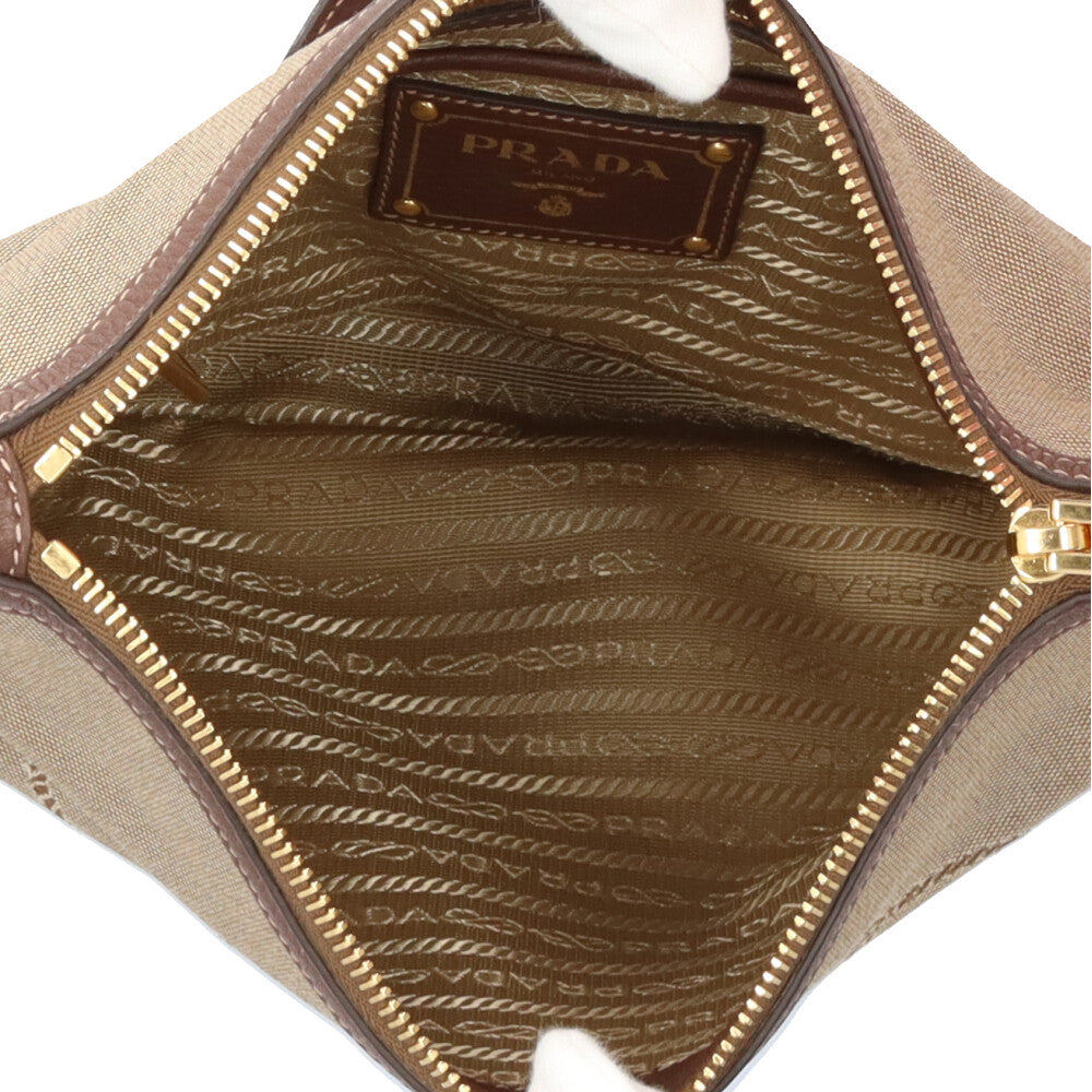 PRADA Prada Logo Jacquard Shoulder Bag Canvas Brown Ladies Used