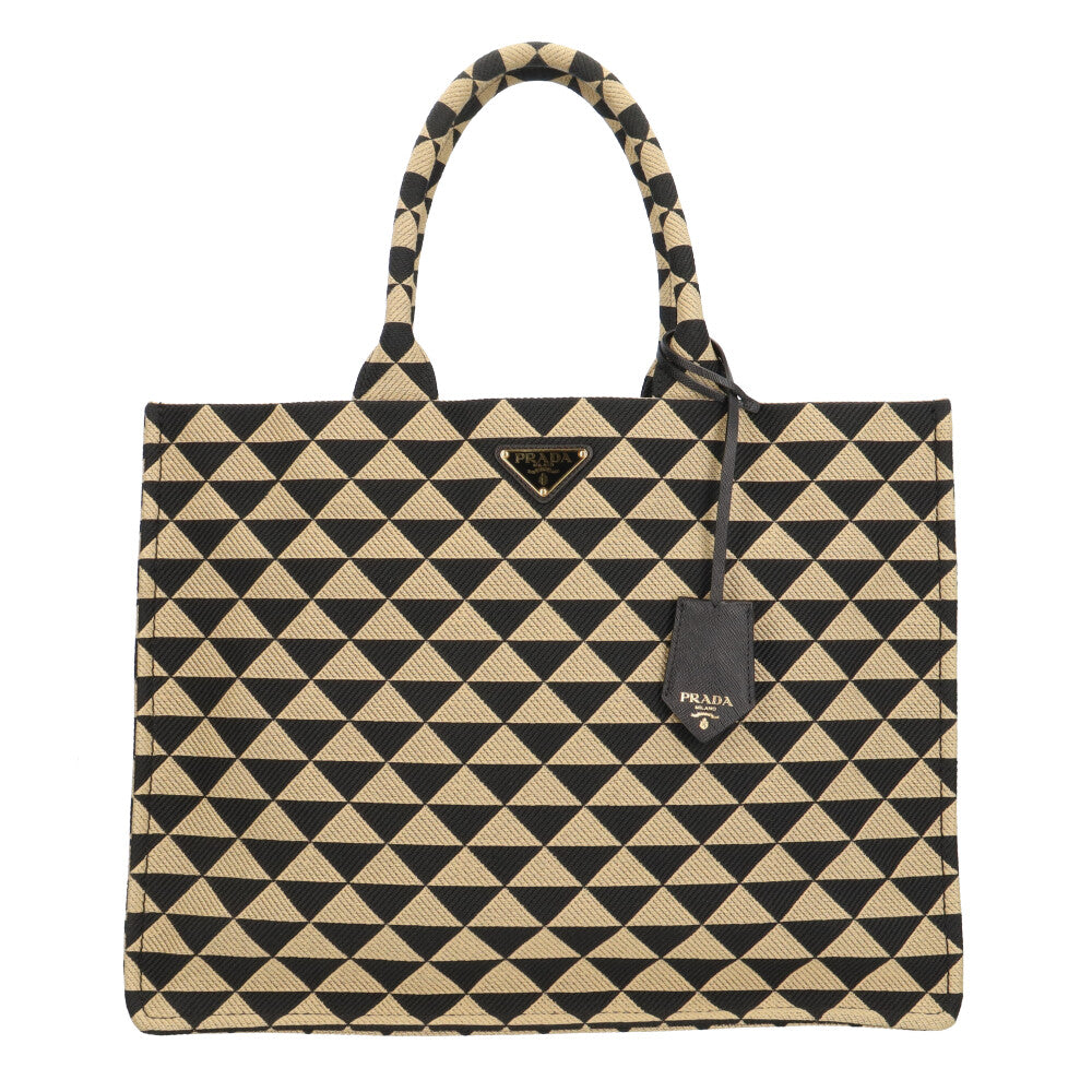 PRADA Symbol Embroidery Large Tote Bag Fabric Black Unisex Used