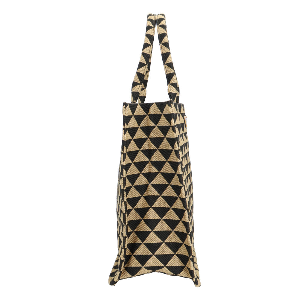PRADA Symbol Embroidery Large Tote Bag Fabric Black Unisex Used