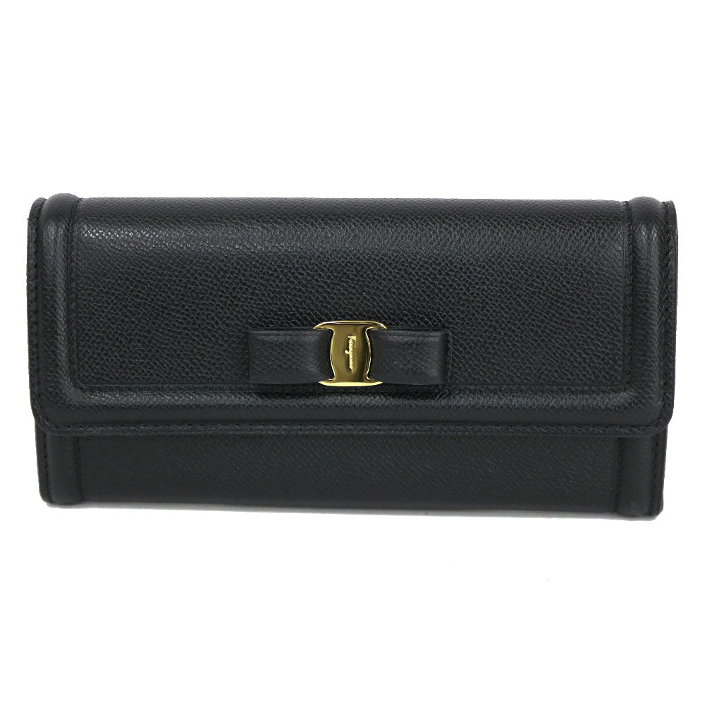 Used] Salvatore Ferragamo Long Wallet Vara Ribbon with Pass Case