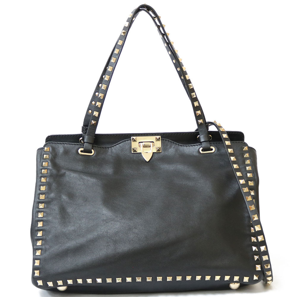 Used] Izax Valentino shoulder bag, studded, 2-way, leather, black
