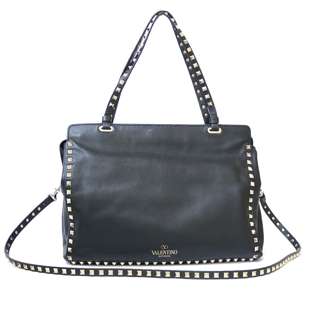 Used] Izax Valentino shoulder bag, studded, 2-way, leather, black