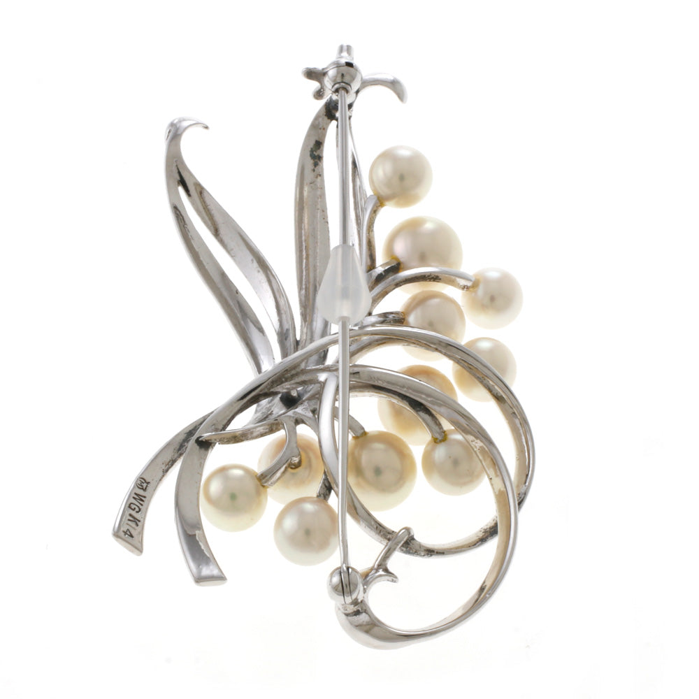 【テリ最強/K14】MIKIMOTO ミキモト アコヤパール　リーフ　ブローチ MIKIMOTO ミキモト ブローチ K14ホワイトゴールド アコヤパール