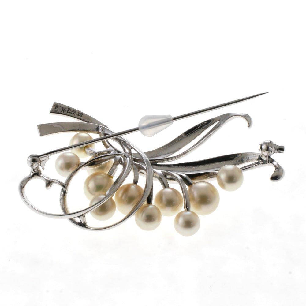 【テリ最強/K14】MIKIMOTO ミキモト アコヤパール　リーフ　ブローチ MIKIMOTO ミキモト アコヤパール 真珠 ブローチ K14イエローゴールド