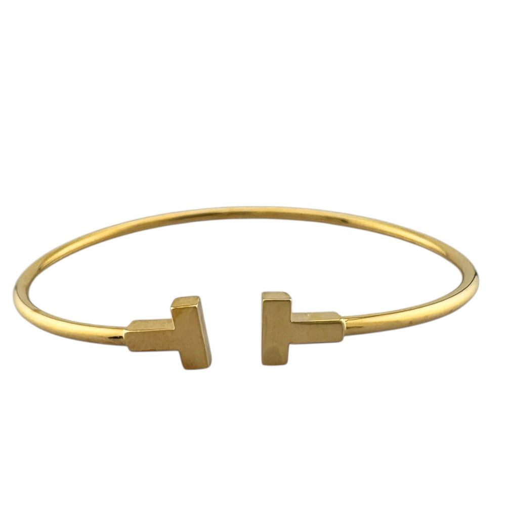 正規品　美品　ティファニーワイヤーTバングル　18k イエローゴールド TIFFANY&Co. ティファニー Tナローワイヤー バングル 18金 K18イエロー