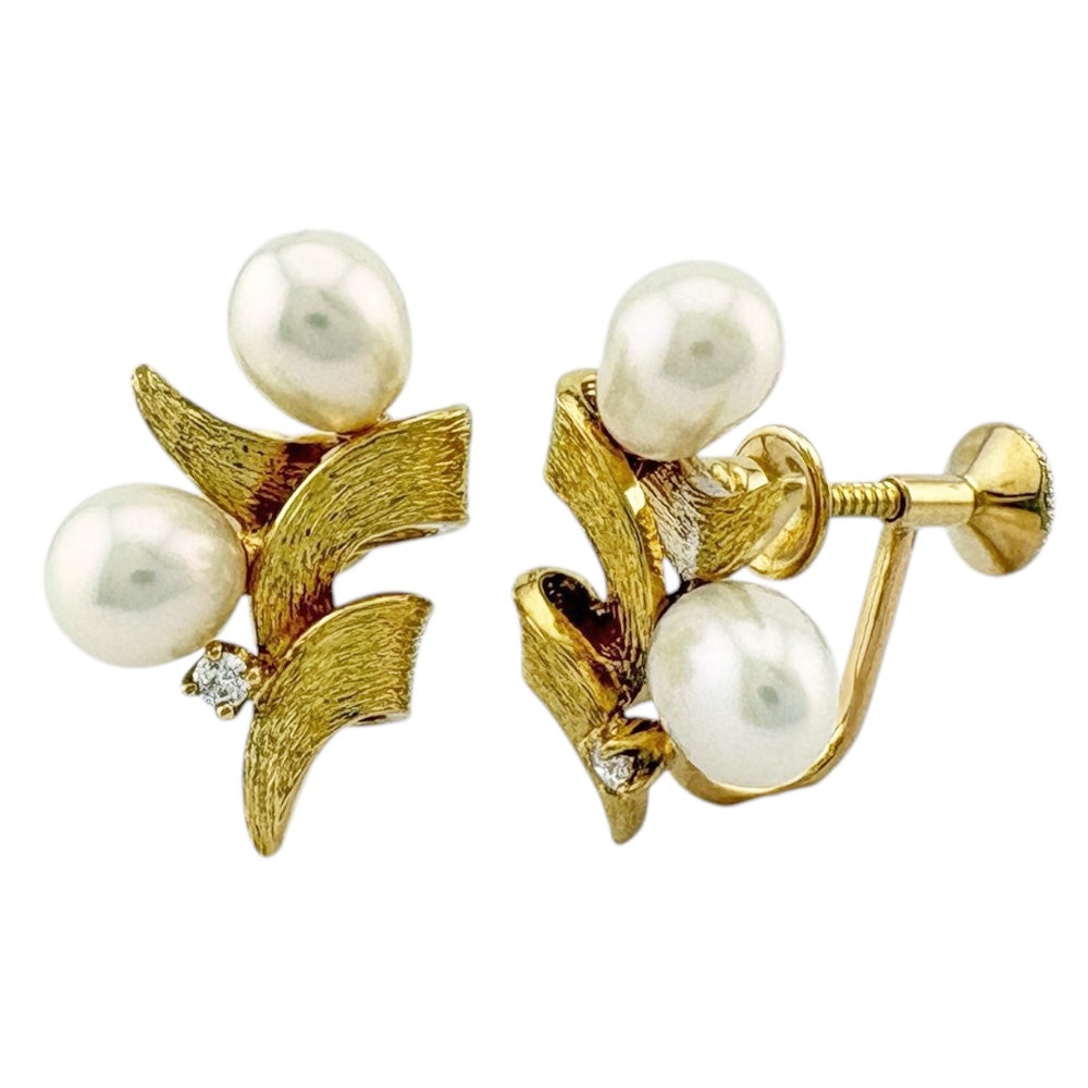 MIKIMOTO Mikimoto earrings 18k yellow gold pearl ladies used 
