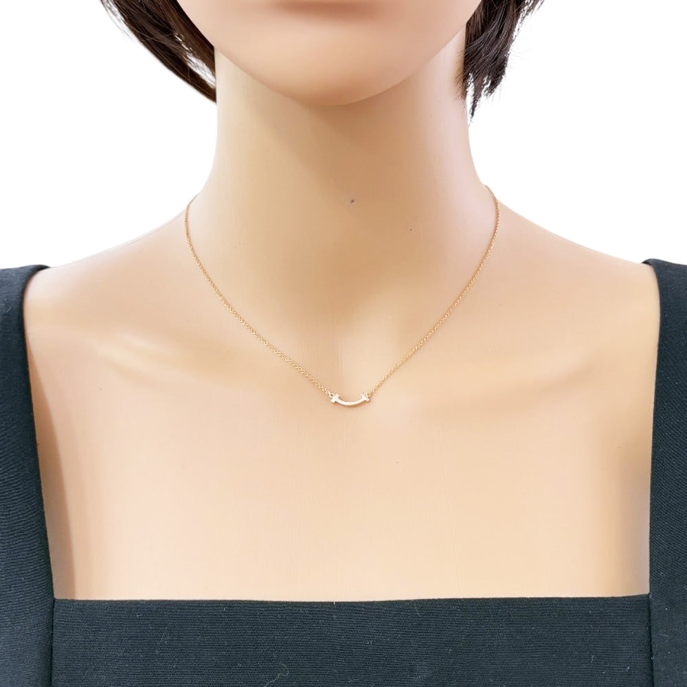 TIFFANY&Co. Tiffany T Smile Necklace 18K K18 Pink Gold Women's