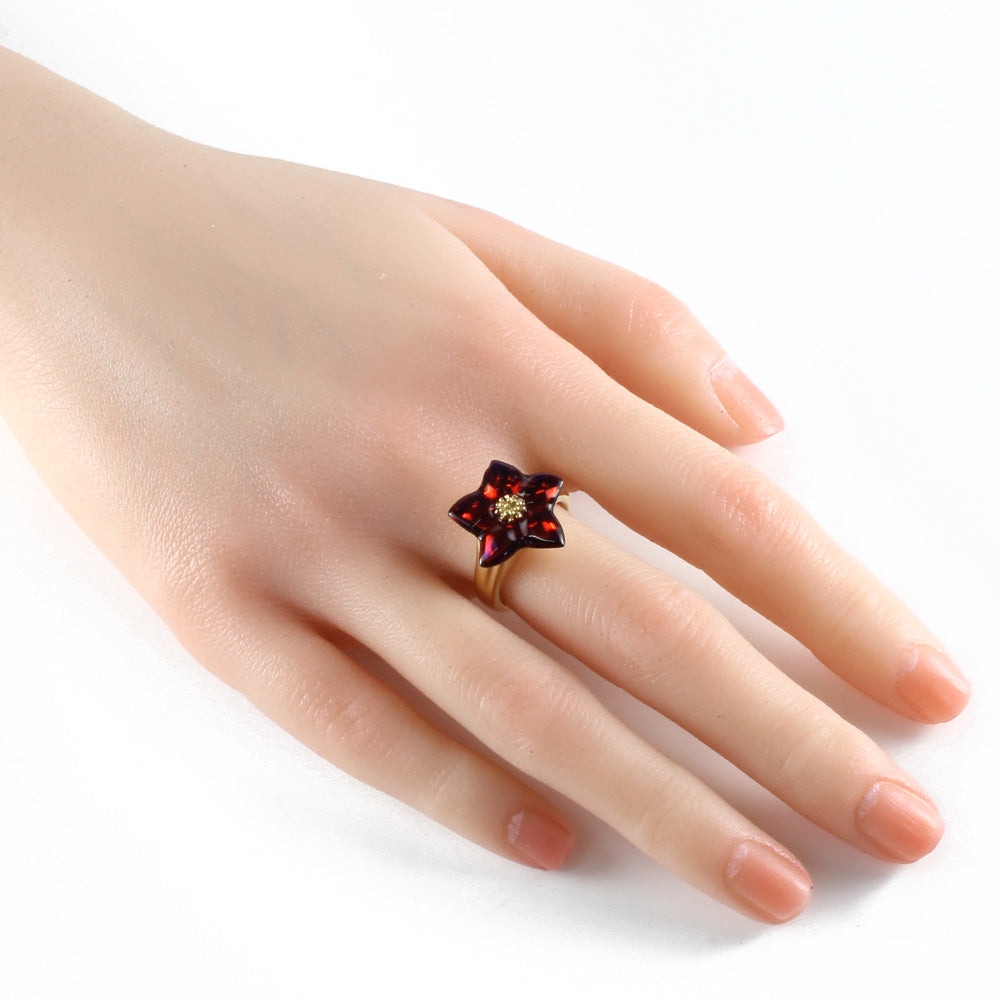 中古】 バカラ Baccarat K18 リング 指輪 クリスタル フラワー