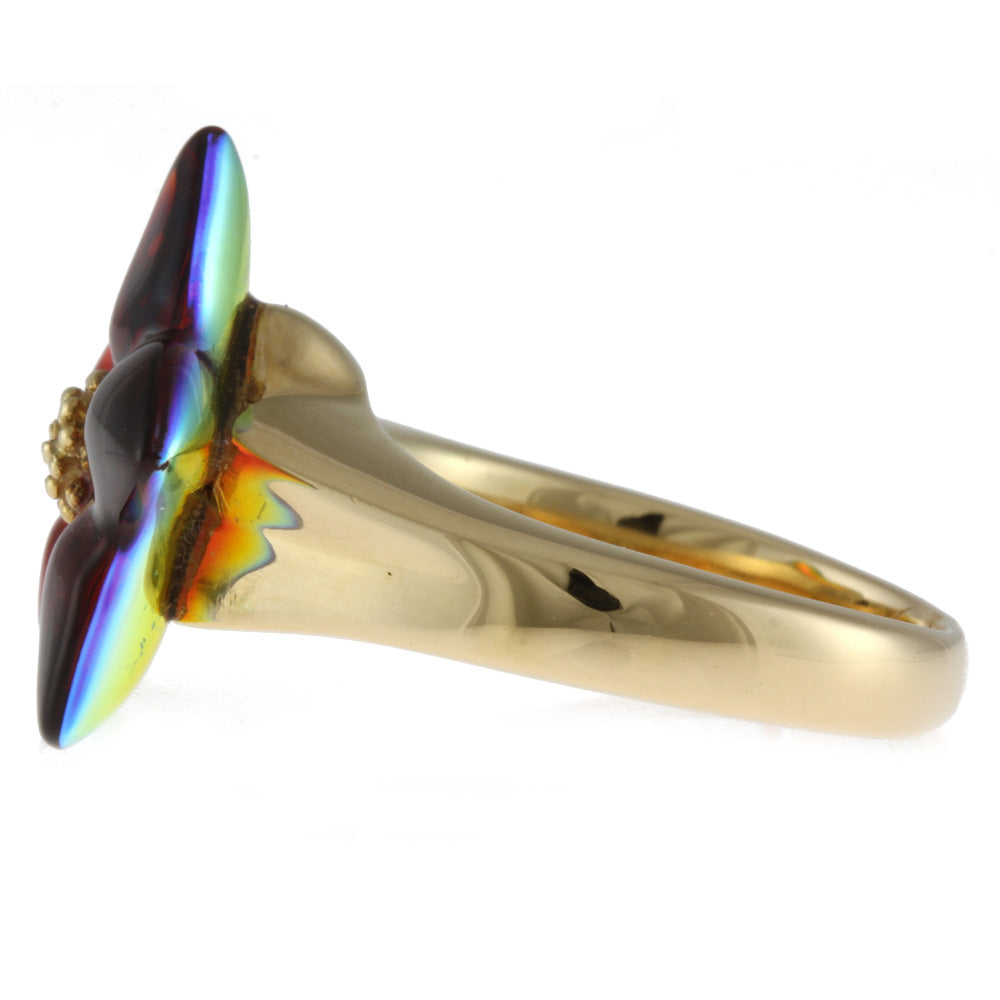 中古】 バカラ Baccarat K18 リング 指輪 クリスタル フラワー 花 12.5