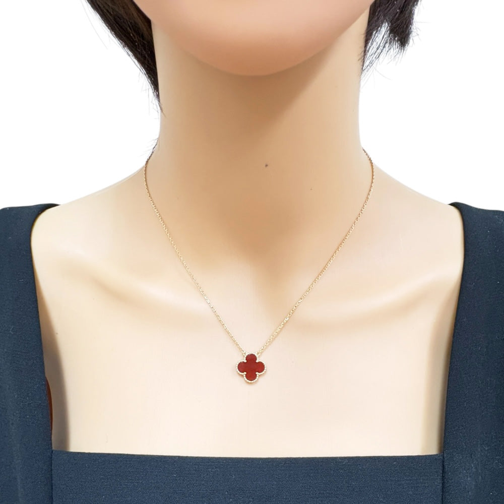 Van Cleef Arpels Vintage Alhambra Pendant Necklace 18K K18 Yellow Gold Carnelian Women's Used