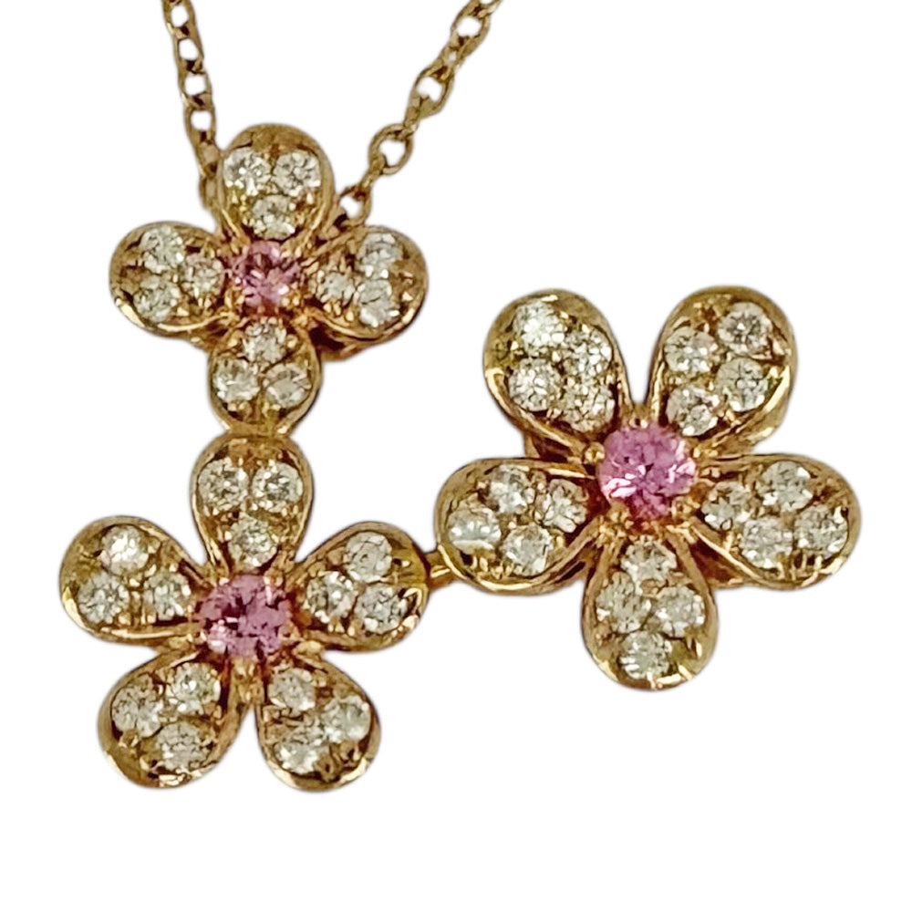 Ponte Vecchio Flower Necklace 18K K18 Pink Gold Diamond Women's
