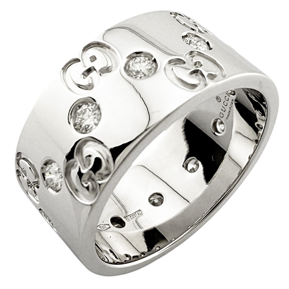 GUCCI Icon Wide Ring Size 13.5 18K K18 White Gold Diamond Unisex